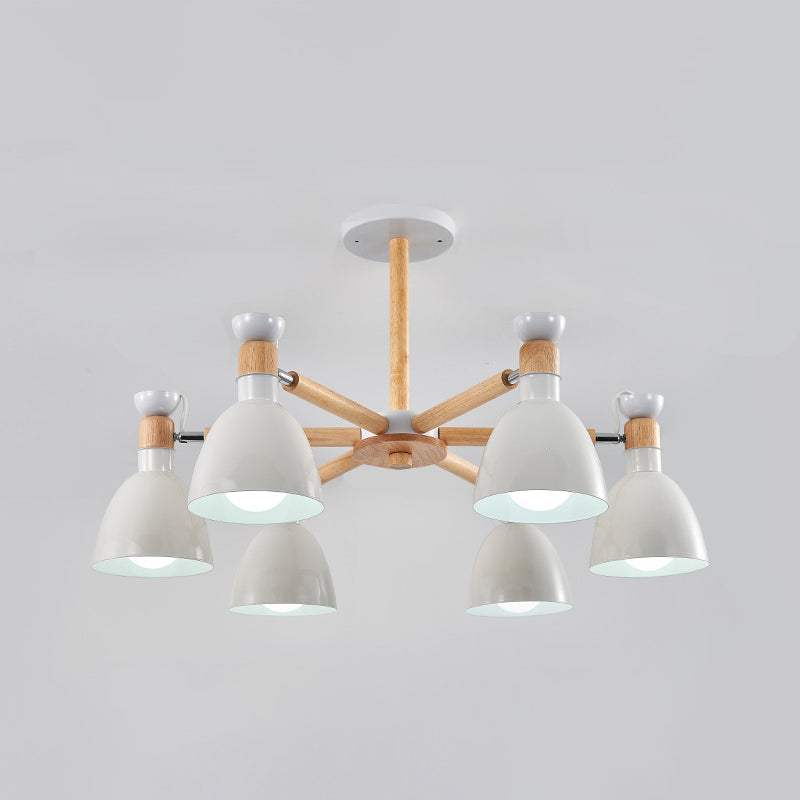 Macaron Style Bell Chandelier Lighting Metal Bedroom Hanging Light with Wooden Rod Clearhalo 'Ceiling Lights' 'Chandeliers' Lighting' options 2294347