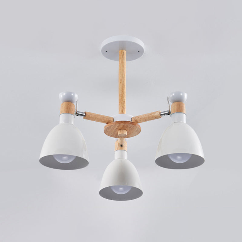 Macaron Style Bell Chandelier Lighting Metal Bedroom Hanging Light with Wooden Rod Clearhalo 'Ceiling Lights' 'Chandeliers' Lighting' options 2294348