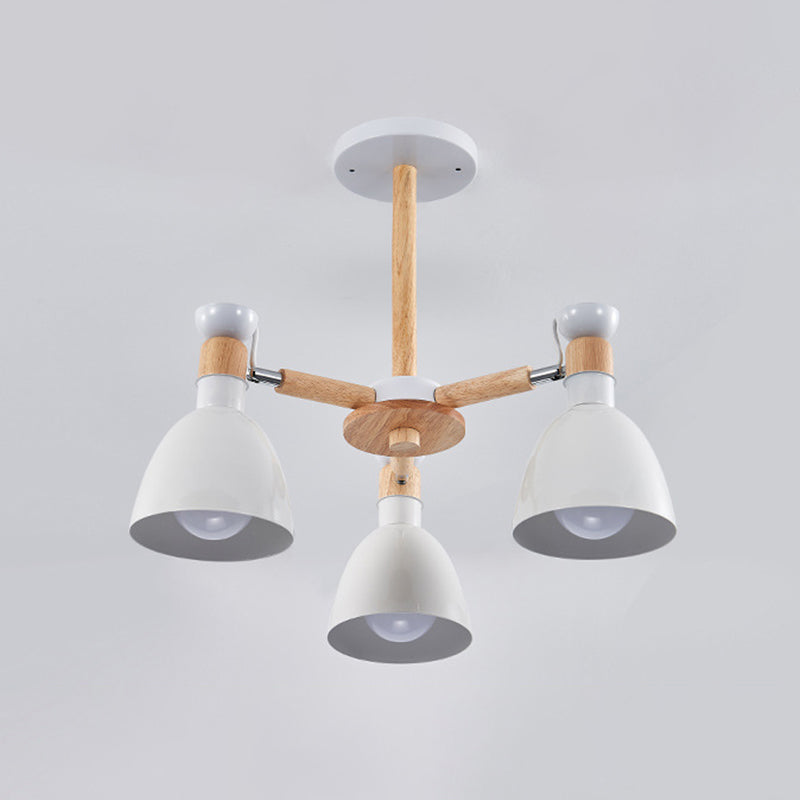 Macaron Style Bell Chandelier Lighting Metal Bedroom Hanging Light with Wooden Rod 3 White Clearhalo 'Ceiling Lights' 'Chandeliers' Lighting' options 2294348_61298f11-93dd-4ad7-b3b4-0adb69b1cf0a
