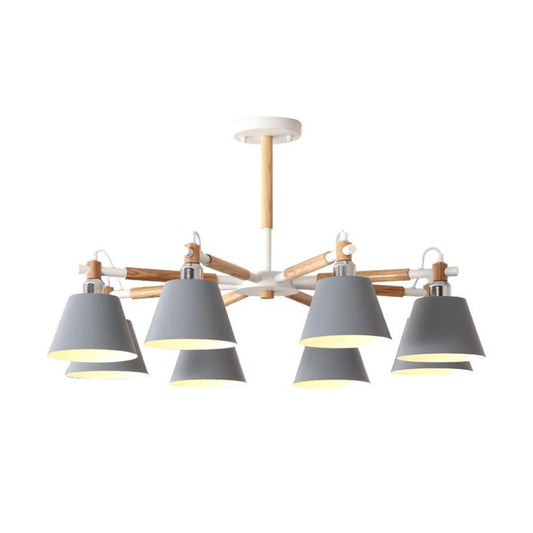 Conical Metal Pendant Lamp Macaron Wood Ceiling Chandelier Light for Living Room Clearhalo 'Ceiling Lights' 'Chandeliers' Lighting' options 2294360