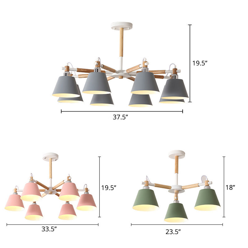 Conical Metal Pendant Lamp Macaron Wood Ceiling Chandelier Light for Living Room Clearhalo 'Ceiling Lights' 'Chandeliers' Lighting' options 2294361