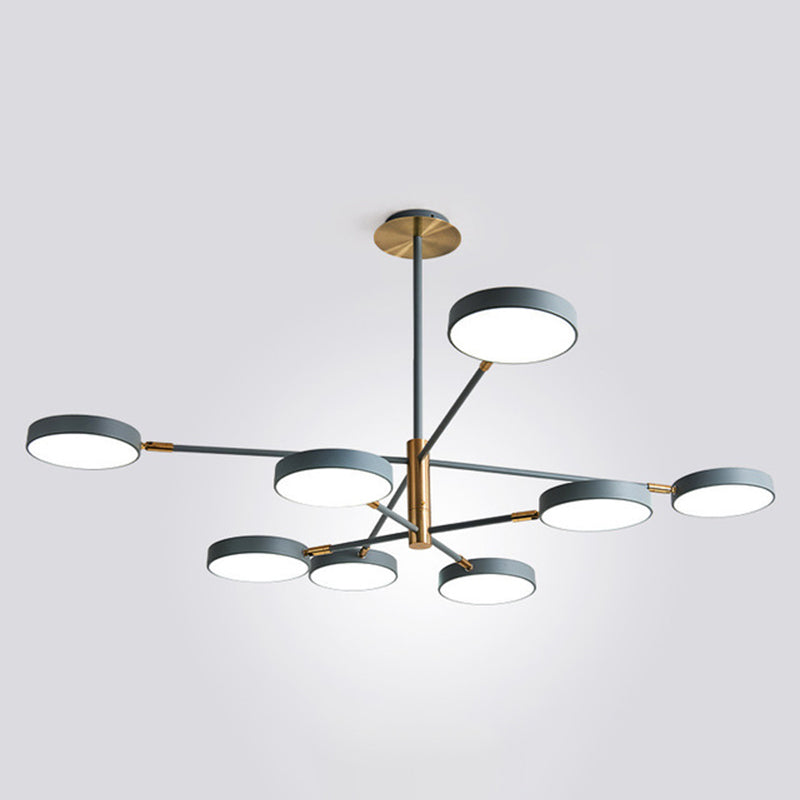 Rotatable Metal Branch Hanging Lamp Simplicity LED Chandelier with Round Acrylic Shade 8 Grey Clearhalo 'Ceiling Lights' 'Chandeliers' Lighting' options 2294386_2c2bd097-a5e3-409c-a0b2-d0eee1c1e86b