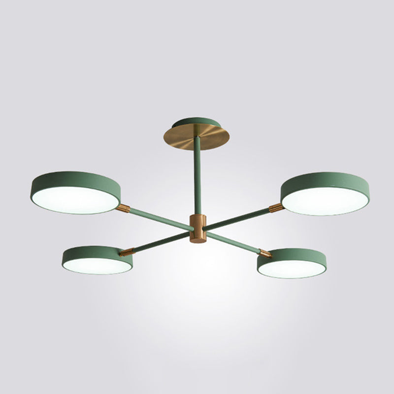 Rotatable Metal Branch Hanging Lamp Simplicity LED Chandelier with Round Acrylic Shade 4 Green Clearhalo 'Ceiling Lights' 'Chandeliers' Lighting' options 2294391_dda7b181-4b7f-4c3f-9496-623a18595441