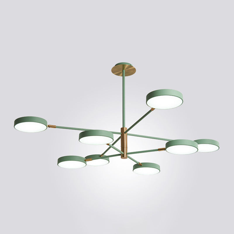 Rotatable Metal Branch Hanging Lamp Simplicity LED Chandelier with Round Acrylic Shade 8 Green Clearhalo 'Ceiling Lights' 'Chandeliers' Lighting' options 2294393_b6b5a46e-29d6-4af9-bb55-451aae98f181