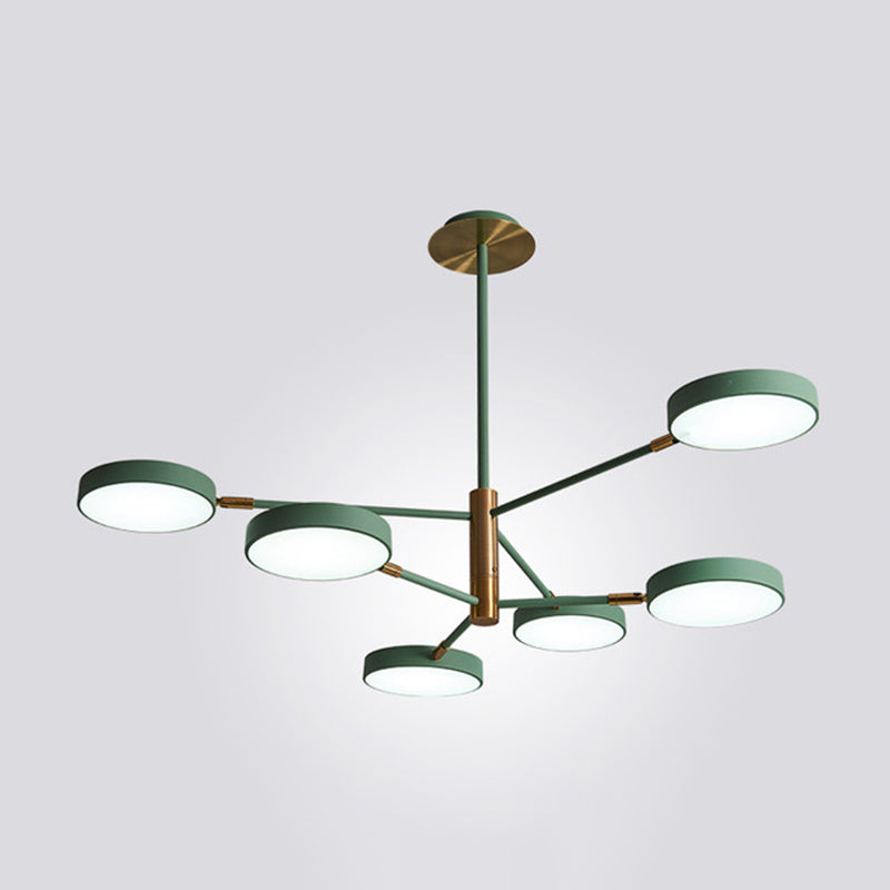 Rotatable Metal Branch Hanging Lamp Simplicity LED Chandelier with Round Acrylic Shade 6 Green Clearhalo 'Ceiling Lights' 'Chandeliers' Lighting' options 2294395_89162e17-9b3b-4f4d-8348-c9d7bd5a5cf6