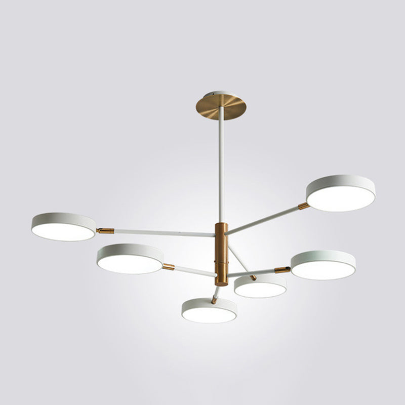 Rotatable Metal Branch Hanging Lamp Simplicity LED Chandelier with Round Acrylic Shade 6 White Clearhalo 'Ceiling Lights' 'Chandeliers' Lighting' options 2294398_ccf59b39-cfc7-4a3a-a9d3-f356a616f899