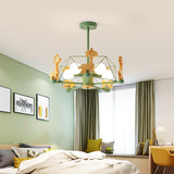 Macaron Cage Ceiling Pendant Light Metal 4-Head Bedroom Chandelier with Wooden Giraffe Deco Clearhalo 'Ceiling Lights' 'Chandeliers' Lighting' options 2294404