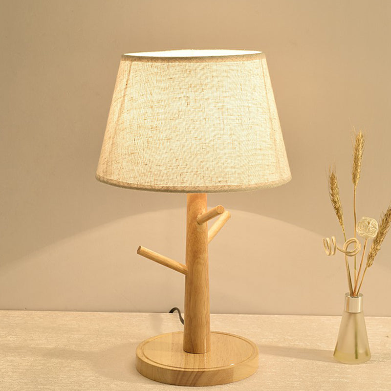 Fabric Shaded Nightstand Lamp Nordic 1-Light White Table Light with Wood Pedestal for Bedroom White D Clearhalo 'Lamps' 'Table Lamps' Lighting' 2294417