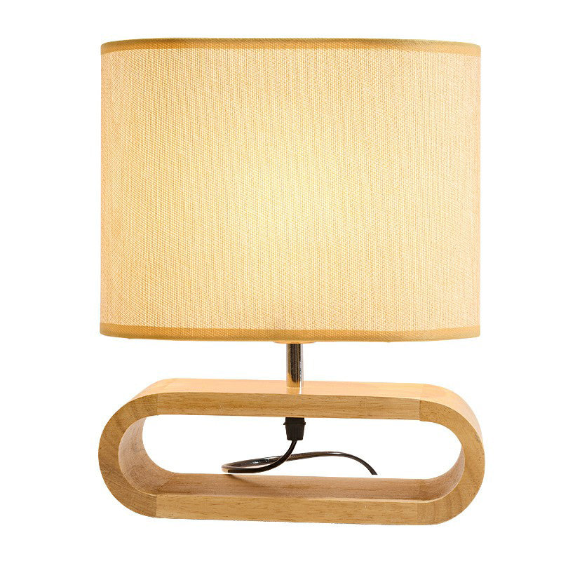 Fabric Shaded Nightstand Lamp Nordic 1-Light White Table Light with Wood Pedestal for Bedroom Clearhalo 'Lamps' 'Table Lamps' Lighting' 2294420