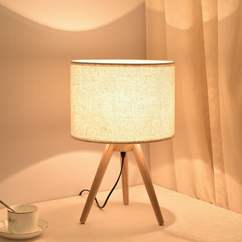 Fabric Shaded Nightstand Lamp Nordic 1-Light White Table Light with Wood Pedestal for Bedroom White B Clearhalo 'Lamps' 'Table Lamps' Lighting' 2294422