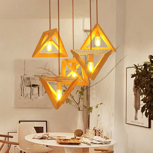 1-Head Dining Room Ceiling Hang Light Modern Beige Pendant Lamp with Triangular Wooden Frame Wood Clearhalo 'Ceiling Lights' 'Modern Pendants' 'Modern' 'Pendant Lights' 'Pendants' Lighting' 2294429