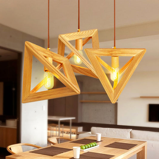 1-Head Dining Room Ceiling Hang Light Modern Beige Pendant Lamp with Triangular Wooden Frame Clearhalo 'Ceiling Lights' 'Modern Pendants' 'Modern' 'Pendant Lights' 'Pendants' Lighting' 2294430