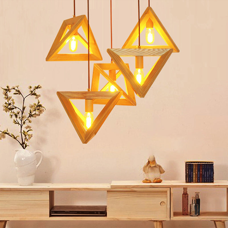1-Head Dining Room Ceiling Hang Light Modern Beige Pendant Lamp with Triangular Wooden Frame Clearhalo 'Ceiling Lights' 'Modern Pendants' 'Modern' 'Pendant Lights' 'Pendants' Lighting' 2294431