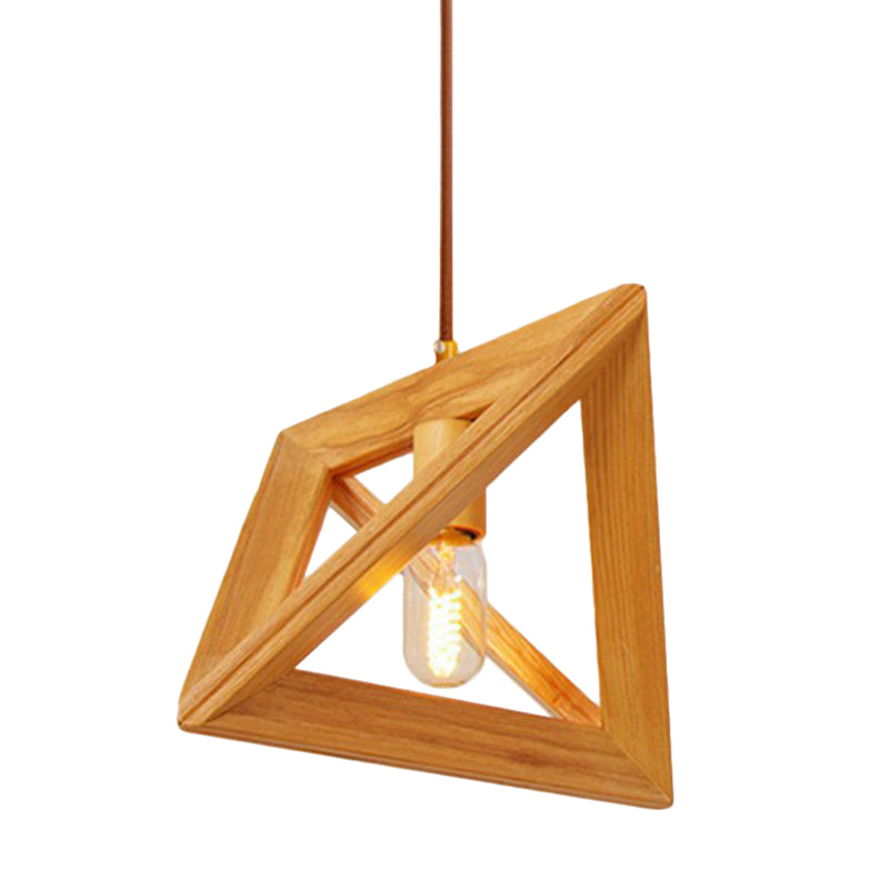 1-Head Dining Room Ceiling Hang Light Modern Beige Pendant Lamp with Triangular Wooden Frame Clearhalo 'Ceiling Lights' 'Modern Pendants' 'Modern' 'Pendant Lights' 'Pendants' Lighting' 2294432