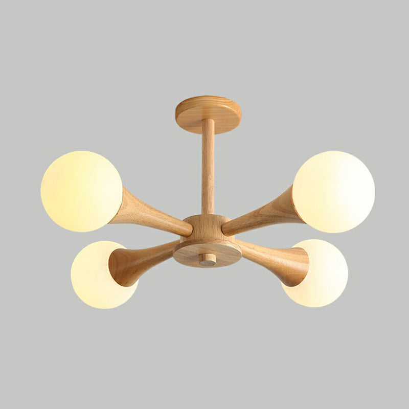 Ball Pendant Lighting Fixture Simplicity Opal Glass Dining Room Ceiling Suspension Lamp 4 Wood Clearhalo 'Carpenter Chandeliers' 'Ceiling Lights' 'Chandeliers' 'Industrial' 'Modern Chandeliers' 'Modern' Lighting' 2294461