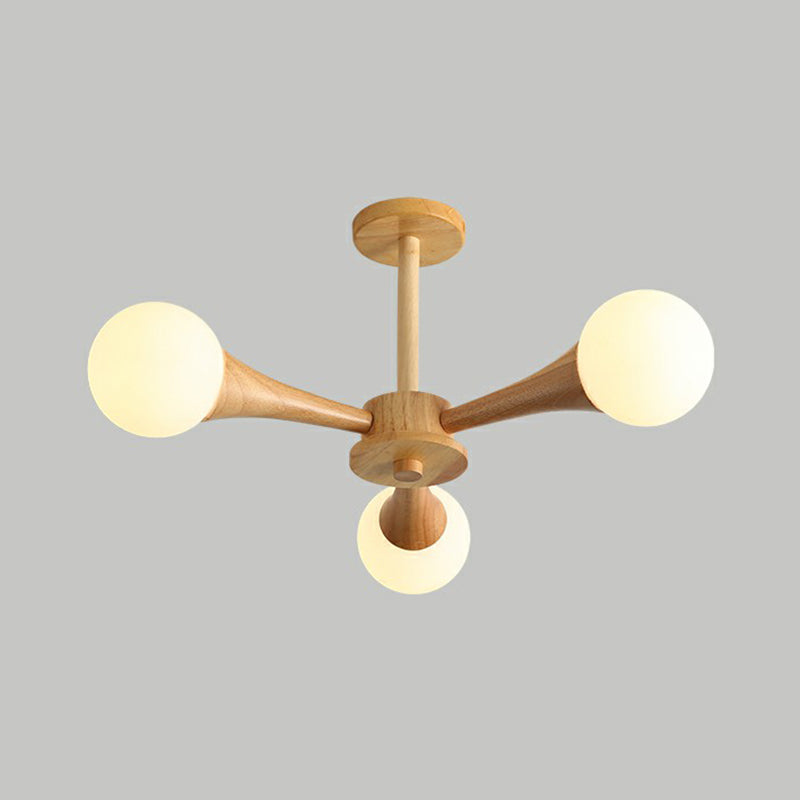 Ball Pendant Lighting Fixture Simplicity Opal Glass Dining Room Ceiling Suspension Lamp 3 Wood Clearhalo 'Carpenter Chandeliers' 'Ceiling Lights' 'Chandeliers' 'Industrial' 'Modern Chandeliers' 'Modern' Lighting' 2294463