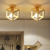 Geometric Corridor Small Flush-Mount Light Wooden 1 Head Modern Ceiling Light Fixture
