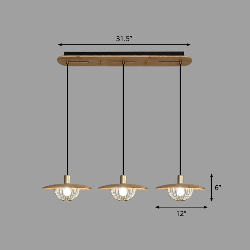Disc Wooden Pendant Lighting Contemporary 1-Light Hanging Ceiling Light with Cage Bottom 3 Wood Clearhalo 'Ceiling Lights' 'Modern Pendants' 'Modern' 'Pendant Lights' 'Pendants' Lighting' 2294499