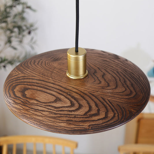 Disc Wooden Pendant Lighting Contemporary 1-Light Hanging Ceiling Light with Cage Bottom Clearhalo 'Ceiling Lights' 'Modern Pendants' 'Modern' 'Pendant Lights' 'Pendants' Lighting' 2294500