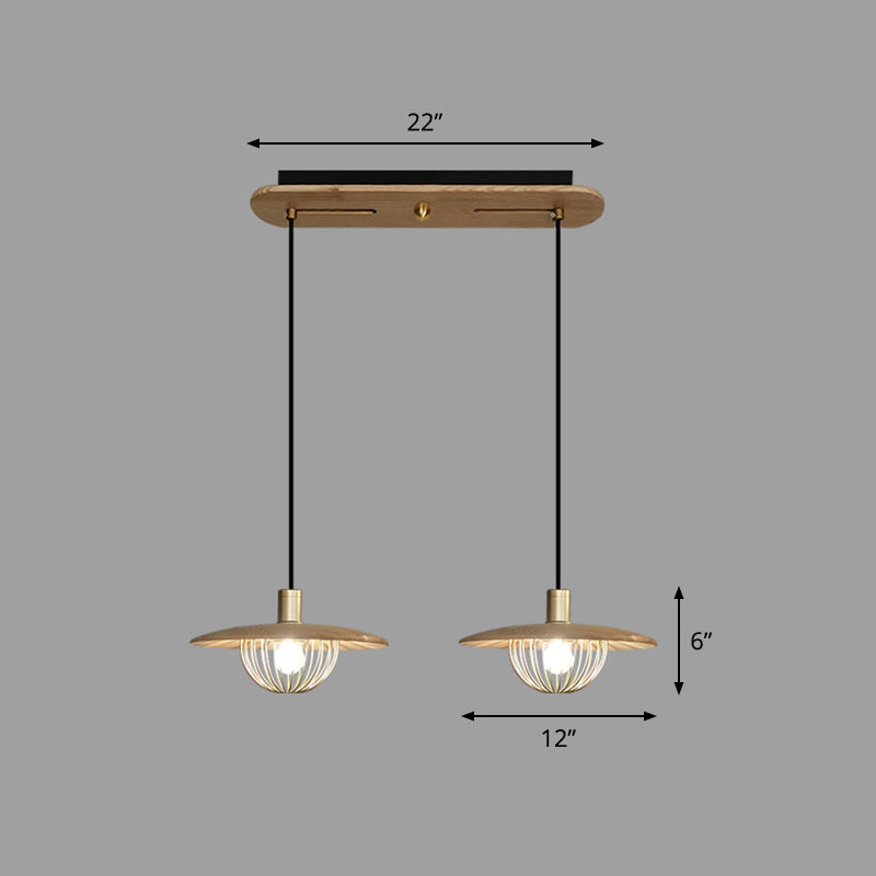 Disc Wooden Pendant Lighting Contemporary 1-Light Hanging Ceiling Light with Cage Bottom 2 Wood Clearhalo 'Ceiling Lights' 'Modern Pendants' 'Modern' 'Pendant Lights' 'Pendants' Lighting' 2294501