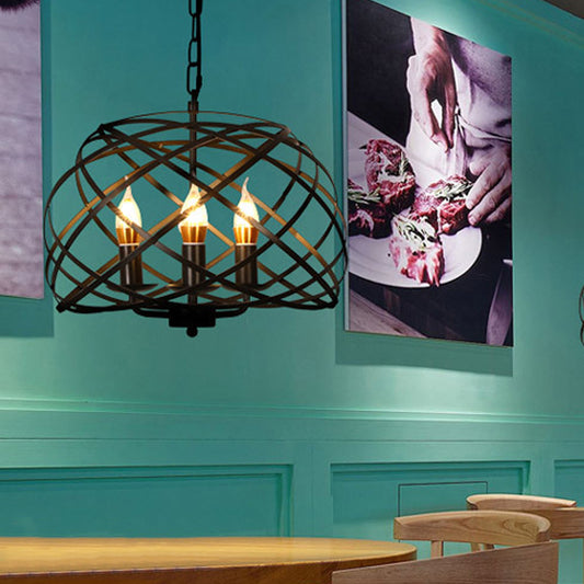 Black 3 Lights Chandelier Light Fixture Country Metal Caged Pendant Lamp for Dining Room Clearhalo 'Ceiling Lights' 'Chandeliers' Lighting' options 229488