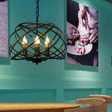 Black 3 Lights Chandelier Light Fixture Country Metal Caged Pendant Lamp for Dining Room Clearhalo 'Ceiling Lights' 'Chandeliers' Lighting' options 229488