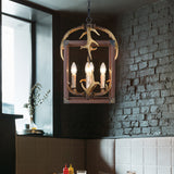 Red Brown Rectangle Frame Pendant Lighting Rustic Metal 4/8 Lights Dining Room Chandelier Lamp Clearhalo 'Ceiling Lights' 'Chandeliers' Lighting' options 229519