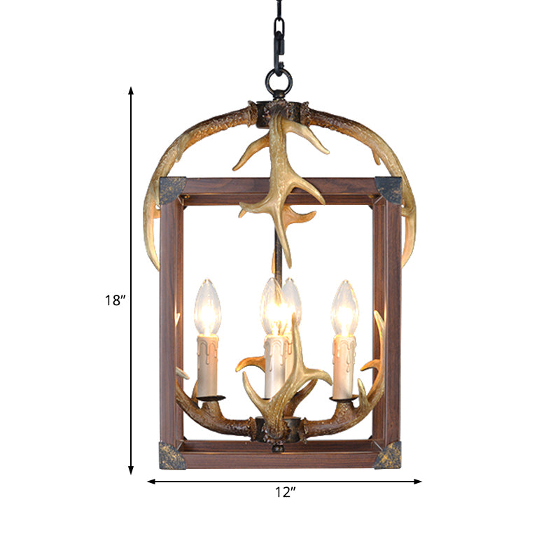 Red Brown Rectangle Frame Pendant Lighting Rustic Metal 4/8 Lights Dining Room Chandelier Lamp Clearhalo 'Ceiling Lights' 'Chandeliers' Lighting' options 229521