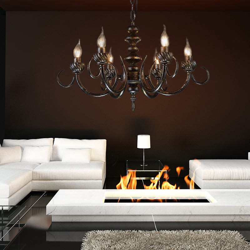 6 Lights Branch Chandelier Lighting Rustic Antique Black Metal Pendant Light Fixture for Living Room Clearhalo 'Ceiling Lights' 'Chandeliers' Lighting' options 229530
