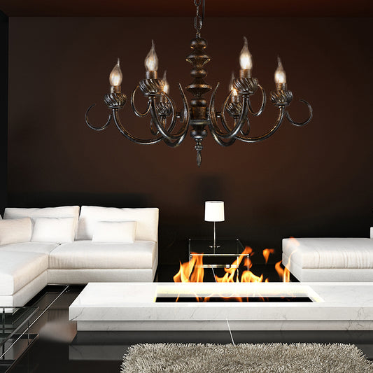 6 Lights Branch Chandelier Lighting Rustic Antique Black Metal Pendant Light Fixture for Living Room Clearhalo 'Ceiling Lights' 'Chandeliers' Lighting' options 229530