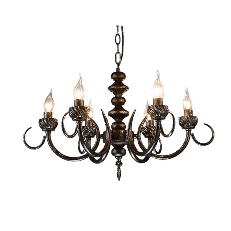 6 Lights Branch Chandelier Lighting Rustic Antique Black Metal Pendant Light Fixture for Living Room Clearhalo 'Ceiling Lights' 'Chandeliers' Lighting' options 229532
