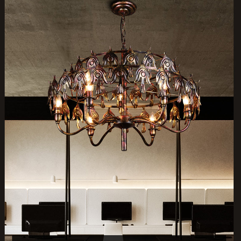 Exposed Bulb Living Room Pendant Chandelier Country Metal 9 Lights Rustic Copper Hanging Fixture Rustic Copper Clearhalo 'Ceiling Lights' 'Chandeliers' Lighting' options 229534_6adba7d9-7f82-4612-b5a5-8d4bd285427e