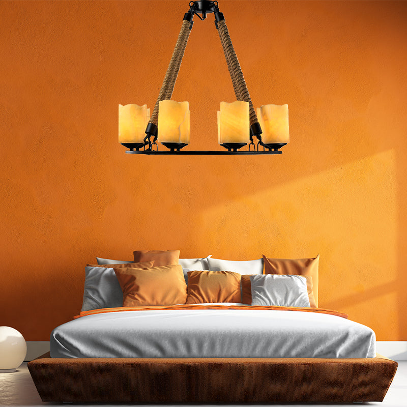 8 Lights Round Chandelier Lighting Rustic Yellow Metal Pendant Light Fixture for Living Room Clearhalo 'Ceiling Lights' 'Chandeliers' Lighting' options 229569