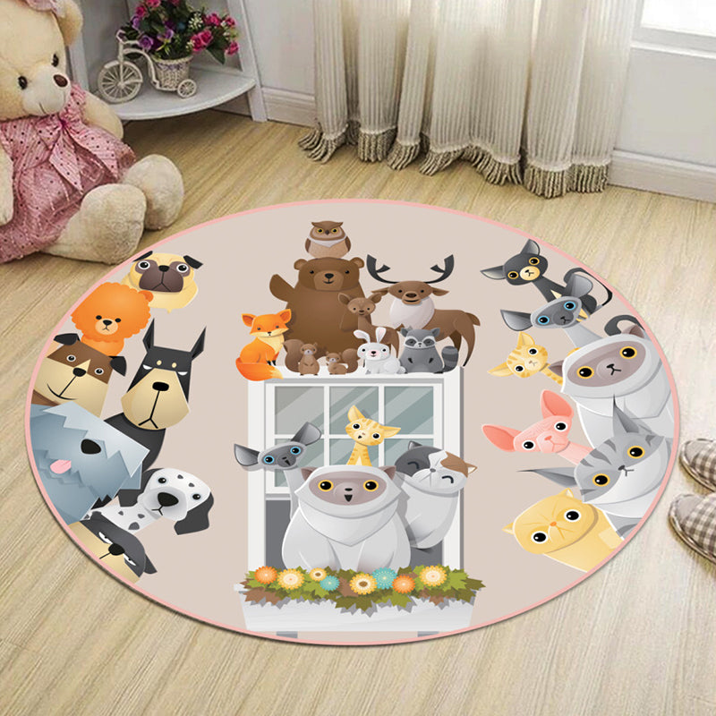 Lovely Kids Bedroom Rug Multi Colored Cartoon Print Area Rug Synthetics Anti-Slip Easy Care Carpet Brown Clearhalo 'Area Rug' 'Modern' 'Rugs' Rug' 2295897