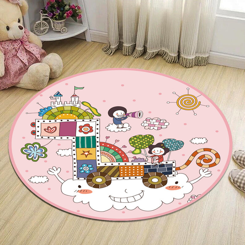 Lovely Kids Bedroom Rug Multi Colored Cartoon Print Area Rug Synthetics Anti-Slip Easy Care Carpet Pearl Pink Clearhalo 'Area Rug' 'Modern' 'Rugs' Rug' 2295899
