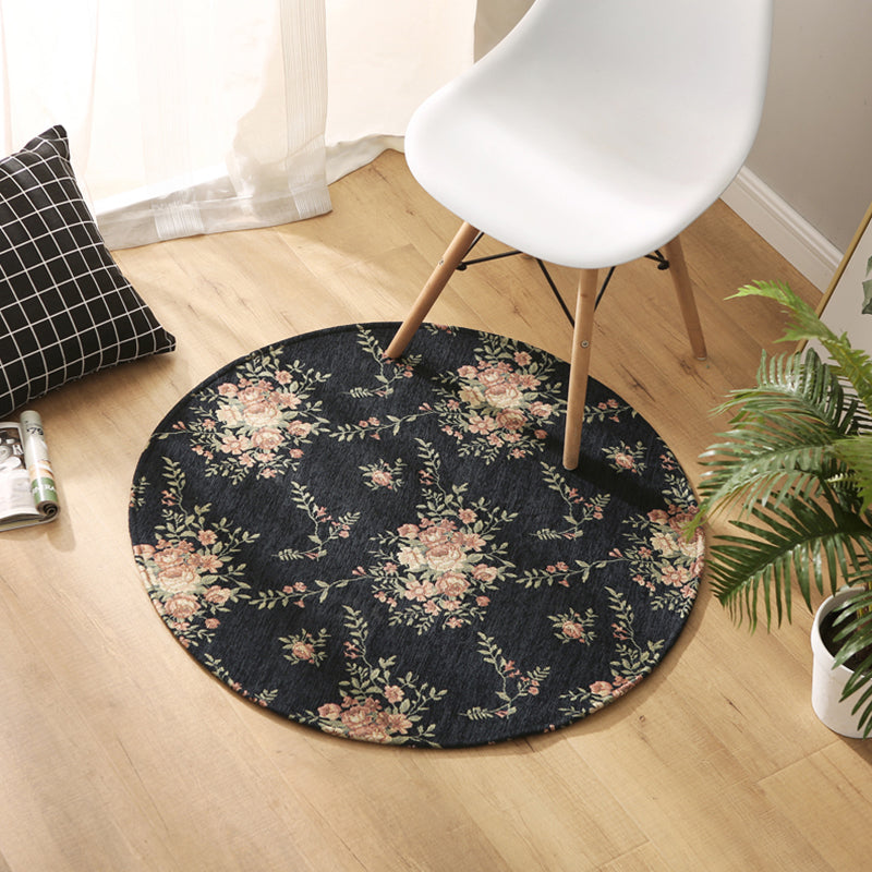 Multi-Colored Country Rug Polyster Plant Print Area Carpet Anti-Slip Backing Pet Friendly Indoor Rug for Bedroom Black 4'7" x 4'7" Clearhalo 'Area Rug' 'French Country' 'Rugs' Rug' 2295962