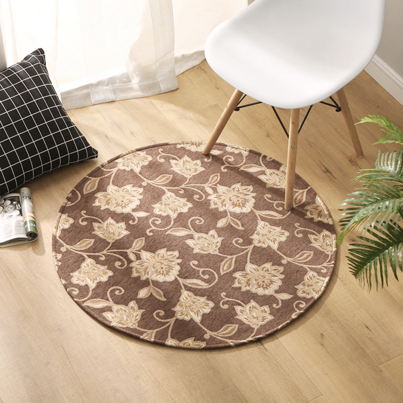 Multi-Colored Country Rug Polyster Plant Print Area Carpet Anti-Slip Backing Pet Friendly Indoor Rug for Bedroom Dark Coffee Clearhalo 'Area Rug' 'French Country' 'Rugs' Rug' 2295964