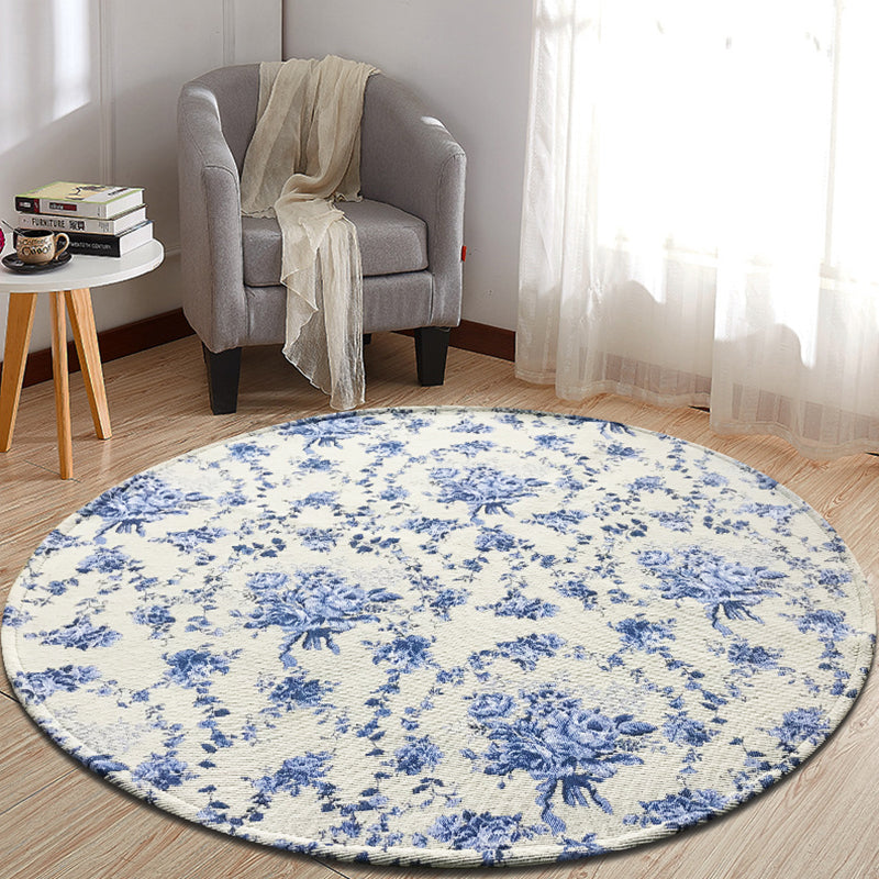 Multi-Colored Country Rug Polyster Plant Print Area Carpet Anti-Slip Backing Pet Friendly Indoor Rug for Bedroom Blue Clearhalo 'Area Rug' 'French Country' 'Rugs' Rug' 2295968