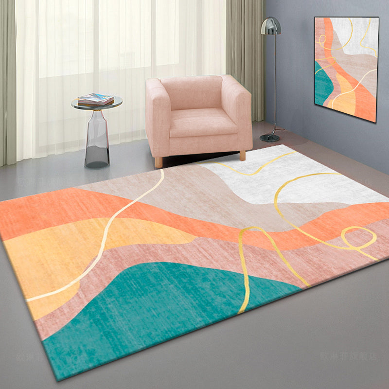 Minimalist Living Room Rug Multi Colored Painting Print Indoor Rug Cotton Blend Non-Slip Backing Easy Care Carpet Yellow-Red Clearhalo 'Area Rug' 'Rug' 2296054