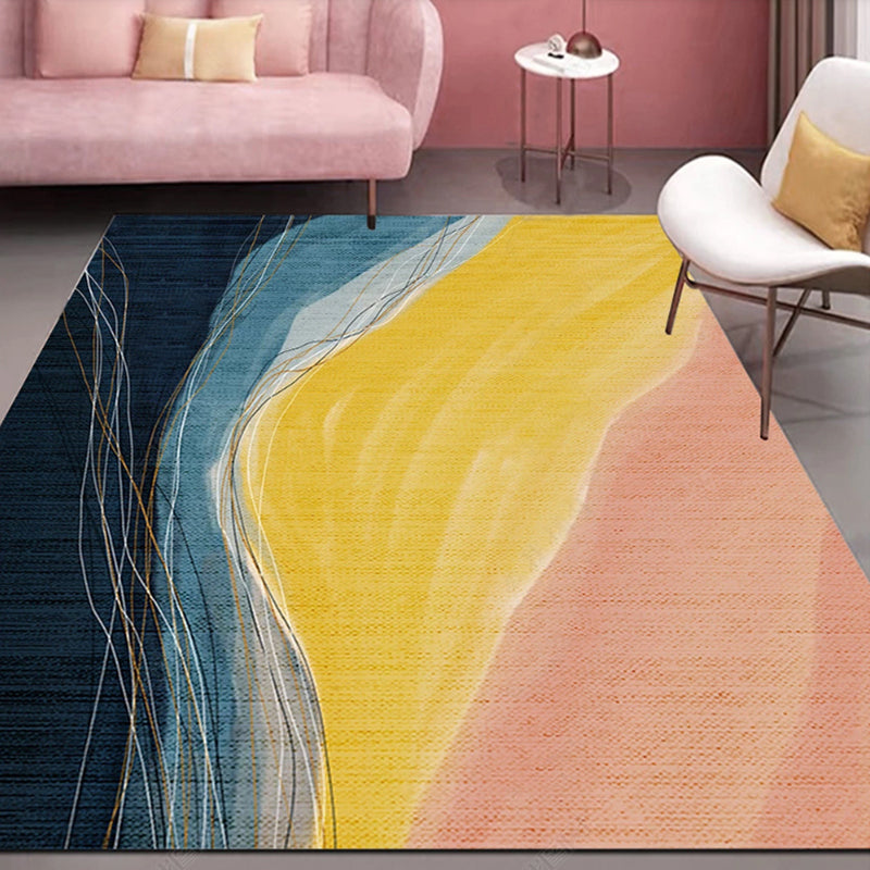 Minimalist Living Room Rug Multi Colored Painting Print Indoor Rug Cotton Blend Non-Slip Backing Easy Care Carpet Yellow-Pink Clearhalo 'Area Rug' 'Rug' 2296055