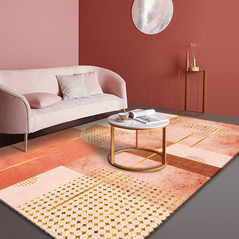 Minimalist Living Room Rug Multi Colored Painting Print Indoor Rug Cotton Blend Non-Slip Backing Easy Care Carpet Light Orange Clearhalo 'Area Rug' 'Rug' 2296059