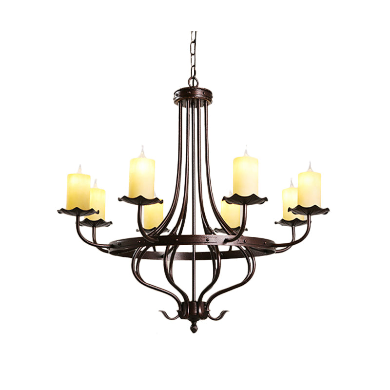 Candle Yellow Glass Chandelier Lamp Country 8 Lights Dining Room Pendant Lighting in Bronze Clearhalo 'Ceiling Lights' 'Chandeliers' 'Close To Ceiling Lights' 'Glass shade' 'Glass' Lighting' 229606
