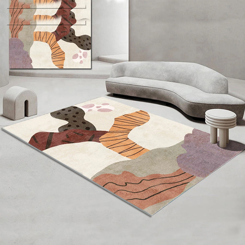 Minimalist Living Room Rug Multi Colored Painting Print Indoor Rug Cotton Blend Non-Slip Backing Easy Care Carpet Beige Clearhalo 'Area Rug' 'Rug' 2296060