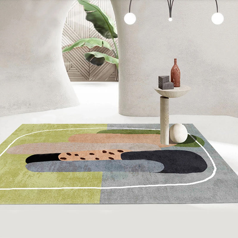 Minimalist Living Room Rug Multi Colored Painting Print Indoor Rug Cotton Blend Non-Slip Backing Easy Care Carpet Green Clearhalo 'Area Rug' 'Rug' 2296061