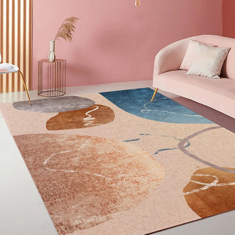 Minimalist Living Room Rug Multi Colored Painting Print Indoor Rug Cotton Blend Non-Slip Backing Easy Care Carpet Brown Clearhalo 'Area Rug' 'Rug' 2296062