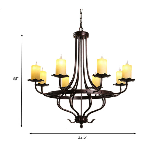 Candle Yellow Glass Chandelier Lamp Country 8 Lights Dining Room Pendant Lighting in Bronze Clearhalo 'Ceiling Lights' 'Chandeliers' 'Close To Ceiling Lights' 'Glass shade' 'Glass' Lighting' 229607