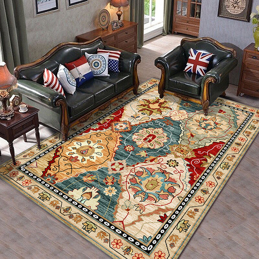 Vintage Living Room Rug Multi Colored Flower Printed Indoor Rug Polyster Easy Care Pet Friendly Carpet Clearhalo 'Area Rug' 'Moroccan' 'Rugs' Rug' 2296166