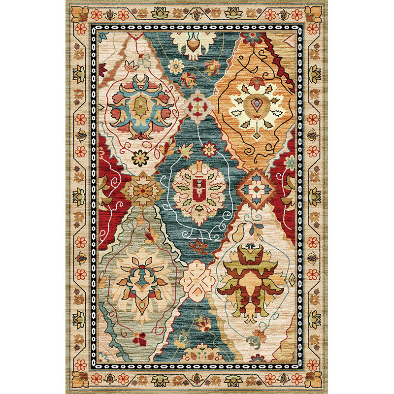 Vintage Living Room Rug Multi Colored Flower Printed Indoor Rug Polyster Easy Care Pet Friendly Carpet Beige Clearhalo 'Area Rug' 'Moroccan' 'Rugs' Rug' 2296172