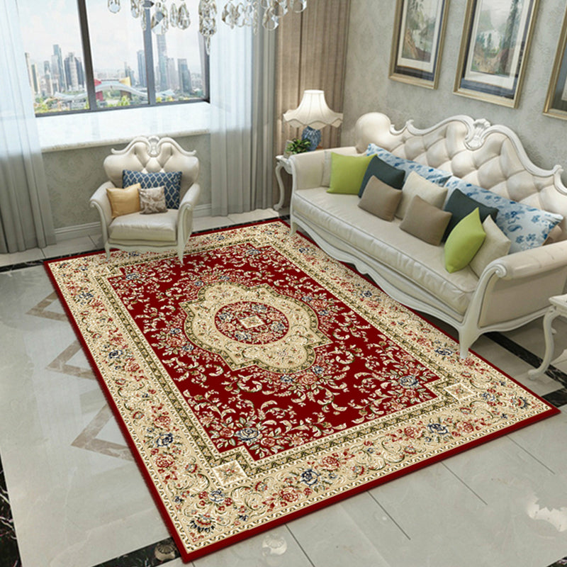 Nostalgia Floral Printed Rug Multi Color Synthetics Indoor Rug Non-Slip Backing Washable Carpet for Parlor Brick Red Clearhalo 'Area Rug' 'Rugs' 'Vintage' Rug' 2296185