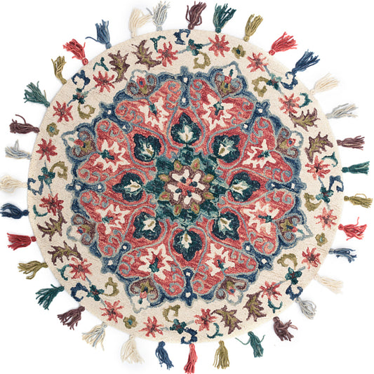 Traditional Floral Printed Rug Multi-Color Lamb Wool Area Carpet Pet Friendly Machine Washable Indoor Rug with Tassel for Room Dark Red Clearhalo 'Area Rug' 'Moroccan' 'Rugs' Rug' 2296216